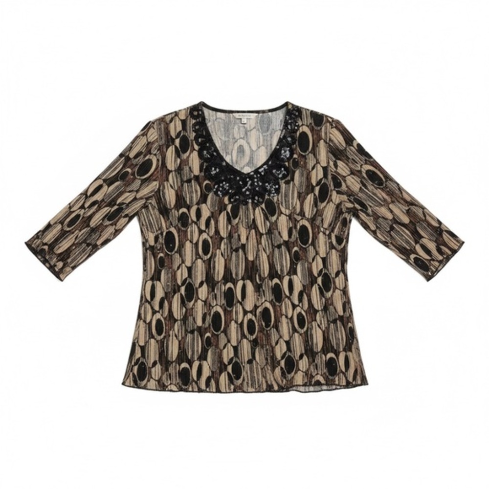 Essentials Stein Mart Plus Size 2X Pleated Abstract Circle Print Embellished V-N